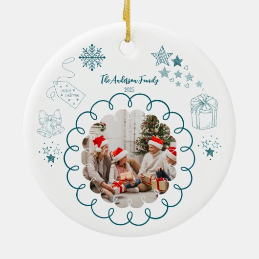 Photo Whimsical Quirky Doodle Holiday Keramisch Ornament (Achterkant)