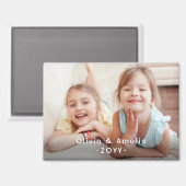 Photo & White Text Overlay Simple Modern Keepsake Magneet (Voorkant / Achterkant)