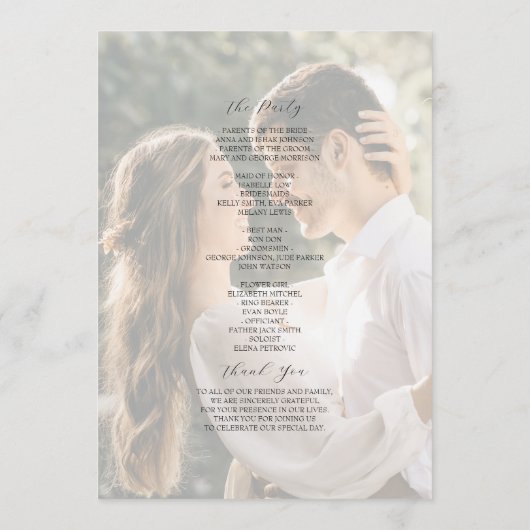 Photo Wildflower Minimalist Wedding Programmakaart (Achterkant)