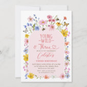 Photo Wildflower Young Wild Three 3rd Birthday Kaart (Voorkant)