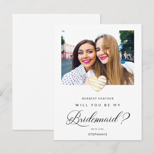 Photo Will You Be My Bridesmaid White Heart Briefkaart (Voorkant / Achterkant)
