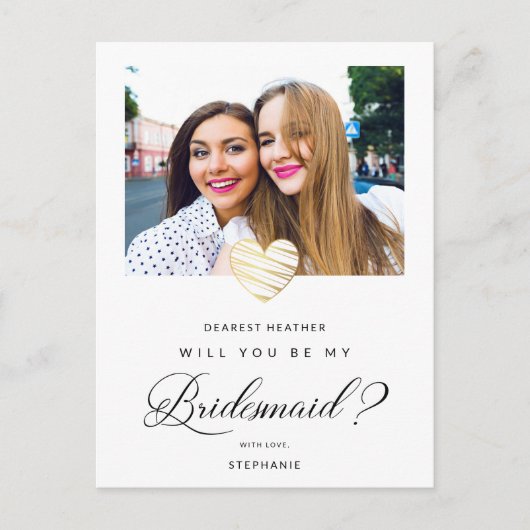 Photo Will You Be My Bridesmaid White Heart Briefkaart (Voorkant)