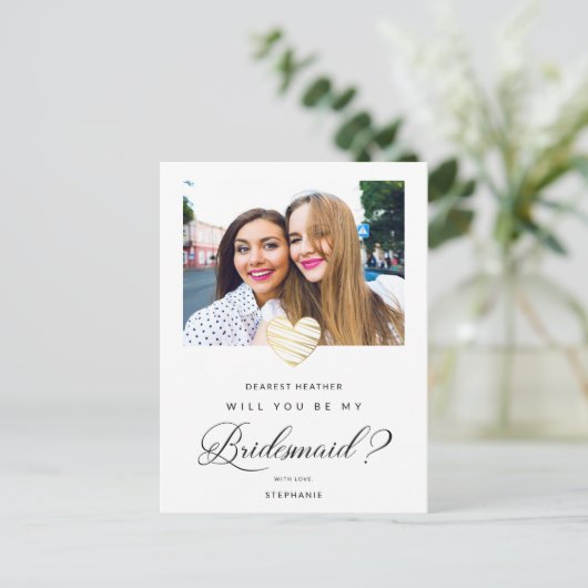 Photo Will You Be My Bridesmaid White Heart Briefkaart (Staand voorkant)