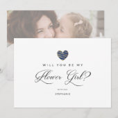 Photo Will You Be My flower Girl Navy Heart (Voorkant / Achterkant)