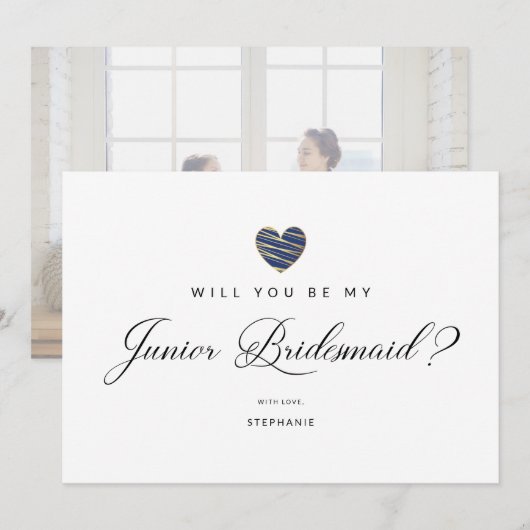 Photo Will You Be My Junior Bridesmaid Navy Heart (Voorkant / Achterkant)