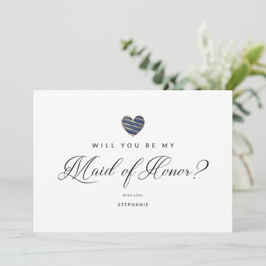 Photo Will You Be My Maid of Honor Navy Heart (Staand voorkant)