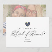 Photo Will You Be My Maid of Honor Navy Heart (Voorkant / Achterkant)