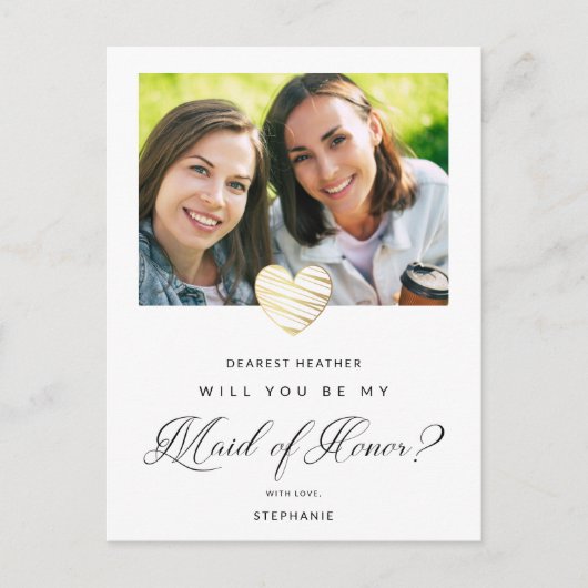 Photo Will You Be My Maid of Honor White Heart Briefkaart (Voorkant)