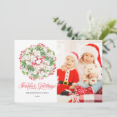 PHOTO Winter Wreath Holiday Flat kerstkaart (Staand voorkant)