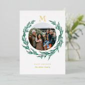 Photo Wreath Monogram  Folie Feestdagenkaart (Staand Voorkant)