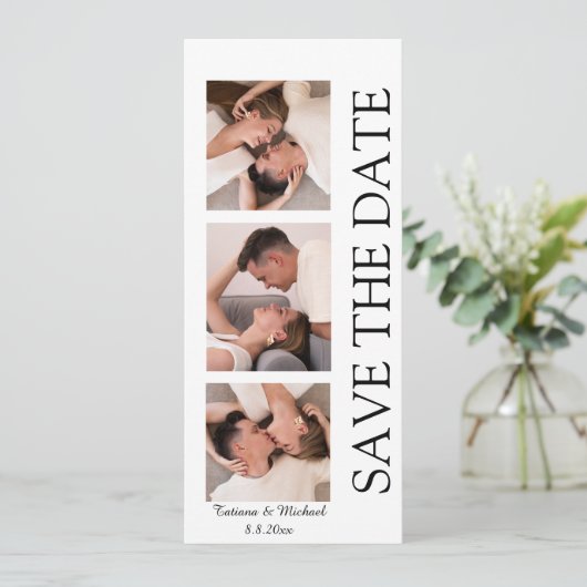 PhotoBooth Modern 3 foto's QR-code De datum opslaa Kaart (Staand voorkant)