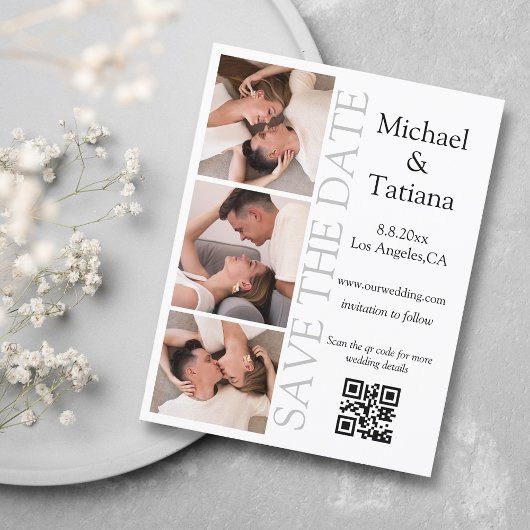 PhotoBooth Modern Script 3 foto's QR-code minimaal Save The Date