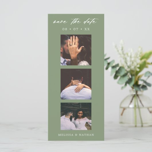 Photobooth Strip QR Sage Bruiloft Sla de datum op (Staand voorkant)