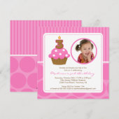 PhotoCupcake Birthday Invitation 3rd Birthday Pink Kaart (Voorkant / Achterkant)