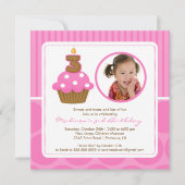 PhotoCupcake Birthday Invitation 3rd Birthday Pink Kaart (Voorkant)