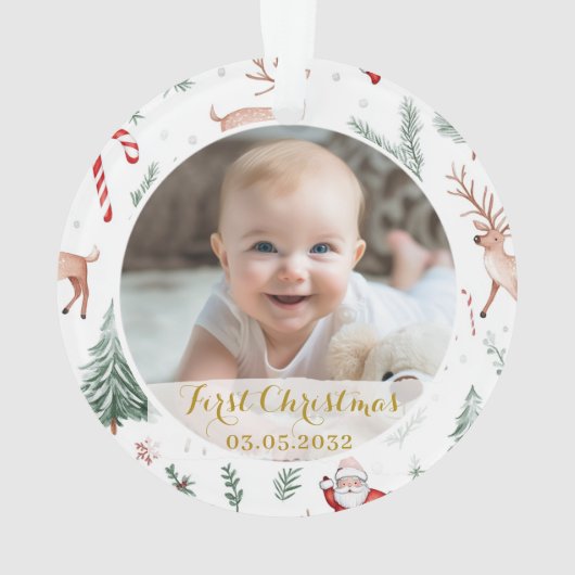 PhotoFirst Christmas Script Classic Pattern Ornament (achterkant)