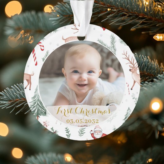 PhotoFirst Christmas Script Classic Pattern Ornament
