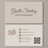 Photographer Beige Linen Modern Elegant QR Code Visitekaartje