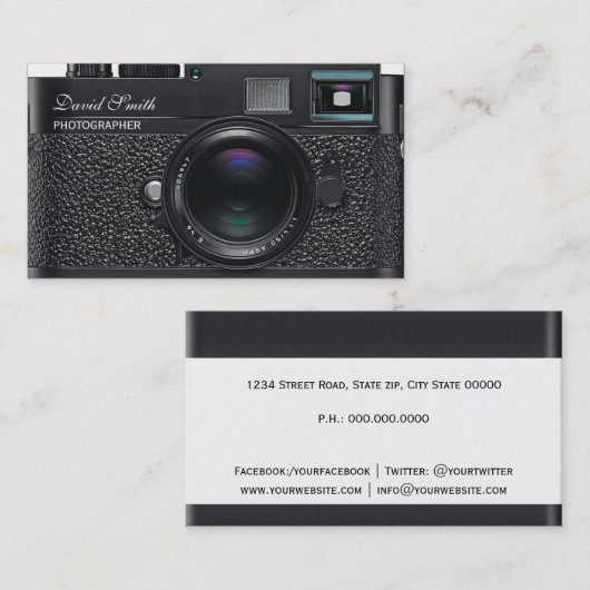 Photographer black Camera Business card Visitekaartje (Voorkant / Achterkant)