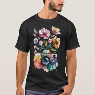 Photographer Camera Photography With Floral Waterc T-shirt
