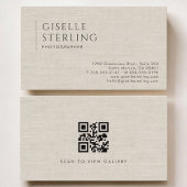 Photographer Luxury Neutral Linen QR Code Visitekaartje