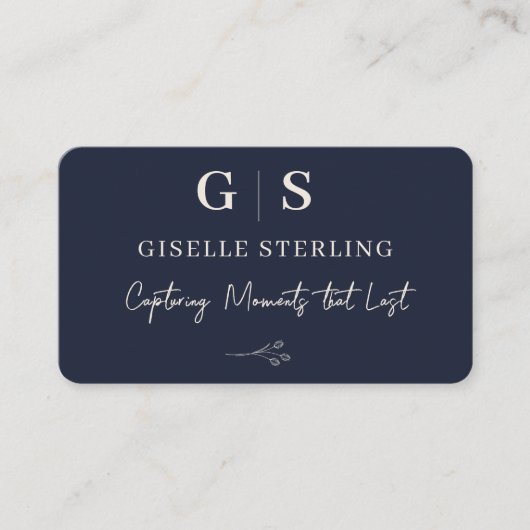 Photographer Navy Blue Monogram Visitekaartje (Voorkant)