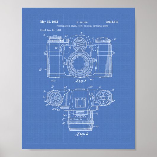 Photographic Camera 1959 Patent Art - Blueprint Poster (Voorkant)