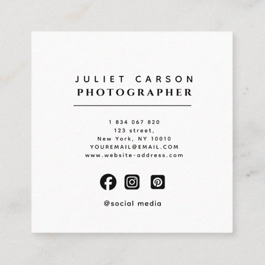 Photography Calligraphy Script Circle Photo   Vierkante Visitekaartje (Achterkant)