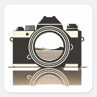 Photography Minimalist Camera with Landscape Refle Vierkante Sticker