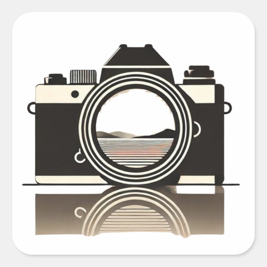 Photography Minimalist Camera with Landscape Refle Vierkante Sticker (Voorkant)