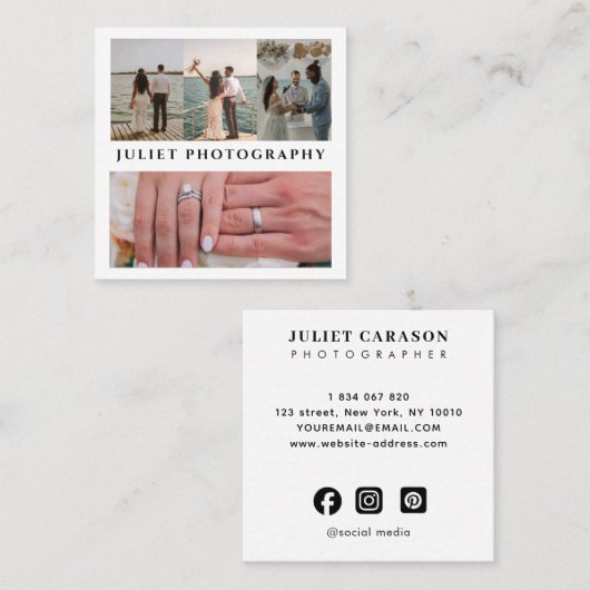Photography wedding collage photo  vierkante visitekaartje (Voorkant / Achterkant)