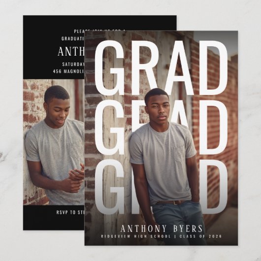 PhotoPop Bold Typography Graduation Party Kaart (Voorkant / Achterkant)