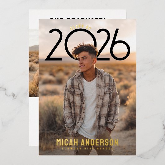 PhotoPop Modern Graduation  Folie Uitnodiging (Voorkant / Achterkant)