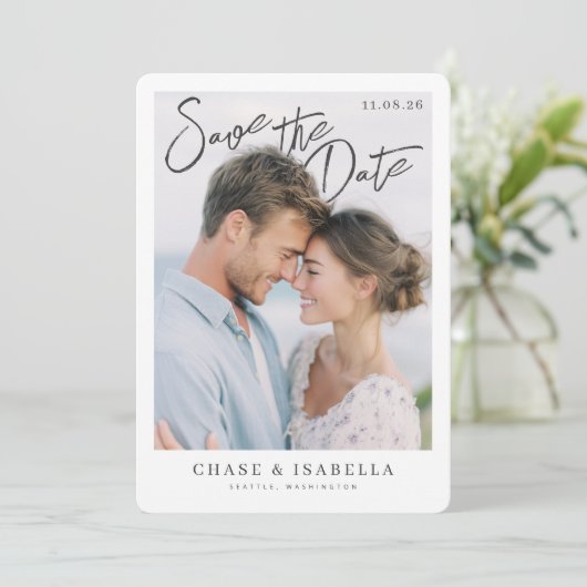 PhotoPop Save the Date Romantic Script (Staand voorkant)