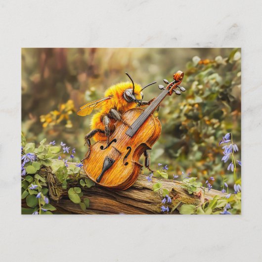 Photorealistic Bumblebee Playing Double Bass Briefkaart (Voorkant)