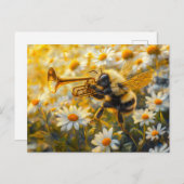 Photorealistic Bumblebee Playing Trumpet in Front  Briefkaart (Voorkant / Achterkant)