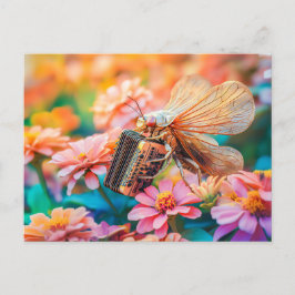 Photorealistic Cicada Playing Accordion inZinnia Briefkaart