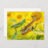 Photorealistic Grasshopper Playing Saxophone Briefkaart (Voorkant / Achterkant)