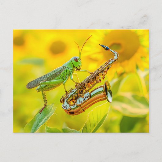 Photorealistic Grasshopper Playing Saxophone Briefkaart (Voorkant)