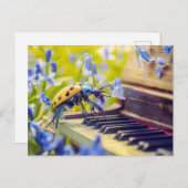 Photorealistic Oil Beetle Playing Piano Among Blue Briefkaart (Voorkant / Achterkant)