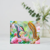 Photorealistic Swallowtail Butterfly Playing Harp  Briefkaart (Staand voorkant)
