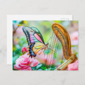 Photorealistic Swallowtail Butterfly Playing Harp  Briefkaart (Voorkant / Achterkant)