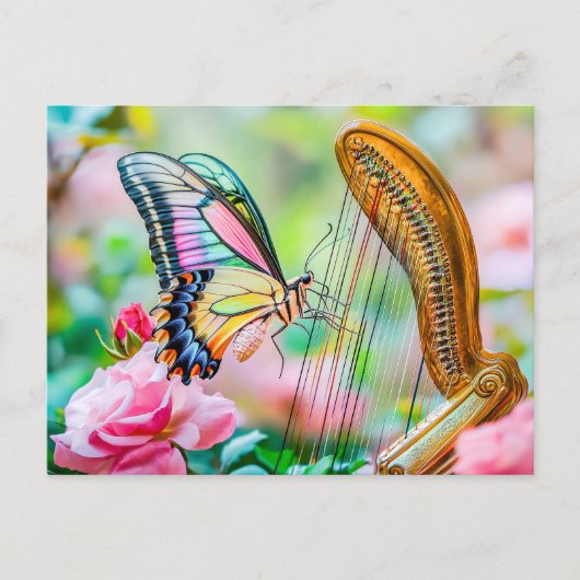 Photorealistic Swallowtail Butterfly Playing Harp  Briefkaart (Voorkant)