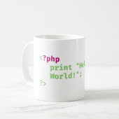 php - print hallo wereld - Codeerun Koffiemok (Voorkant links)