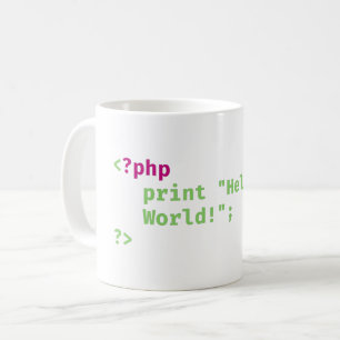 php - print hallo wereld - Codeerun Koffiemok