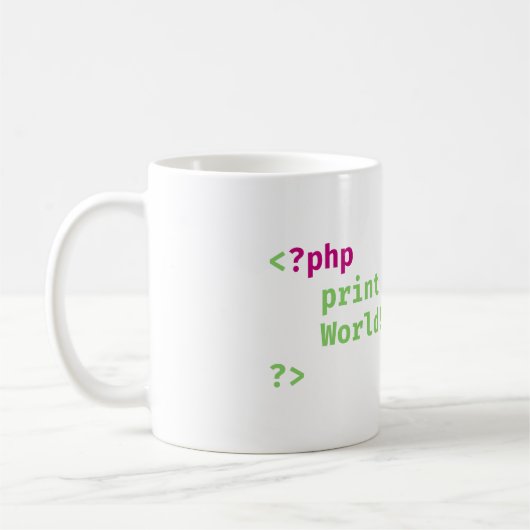 php - print hallo wereld - Codeerun Koffiemok (Links)