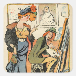 Phryne: karikatuur van het model van een kunstenaa vierkante sticker
