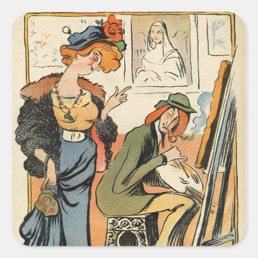 Phryne: karikatuur van het model van een kunstenaa vierkante sticker (Voorkant)