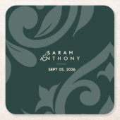Phthalo Green Classic Script Damask Wedding Kartonnen Onderzetters (Voorkant)
