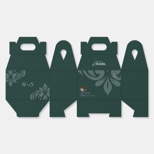 Phthalo Green Damask Slank Minimaal Foto Bruiloft Bedankdoosjes (Ongevouwen)